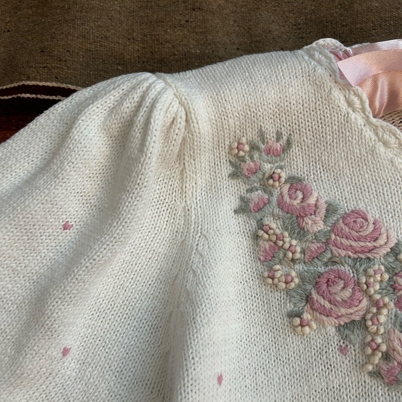 Vintage Margules Ramie and Cotton Sweater w Pink Floral Embroidery - Picture 3 of 9